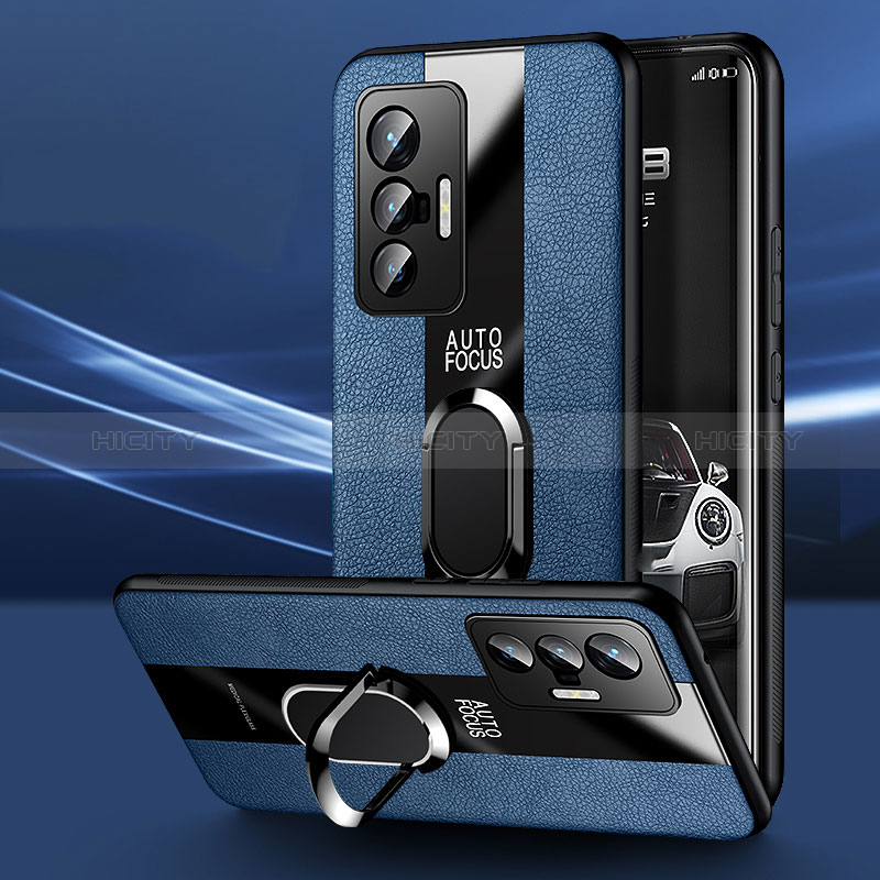 Funda Silicona Goma de Cuero Carcasa con Magnetico Anillo de dedo Soporte PB1 para Vivo X70t Azul