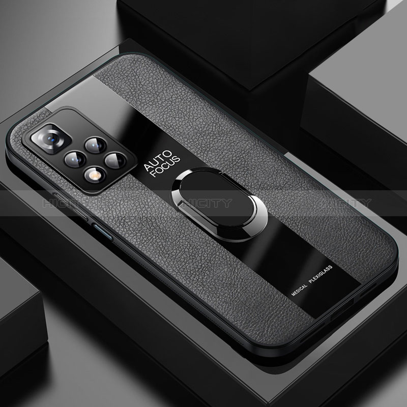 Funda Silicona Goma de Cuero Carcasa con Magnetico Anillo de dedo Soporte PB1 para Xiaomi Mi 11i 5G (2022) Negro
