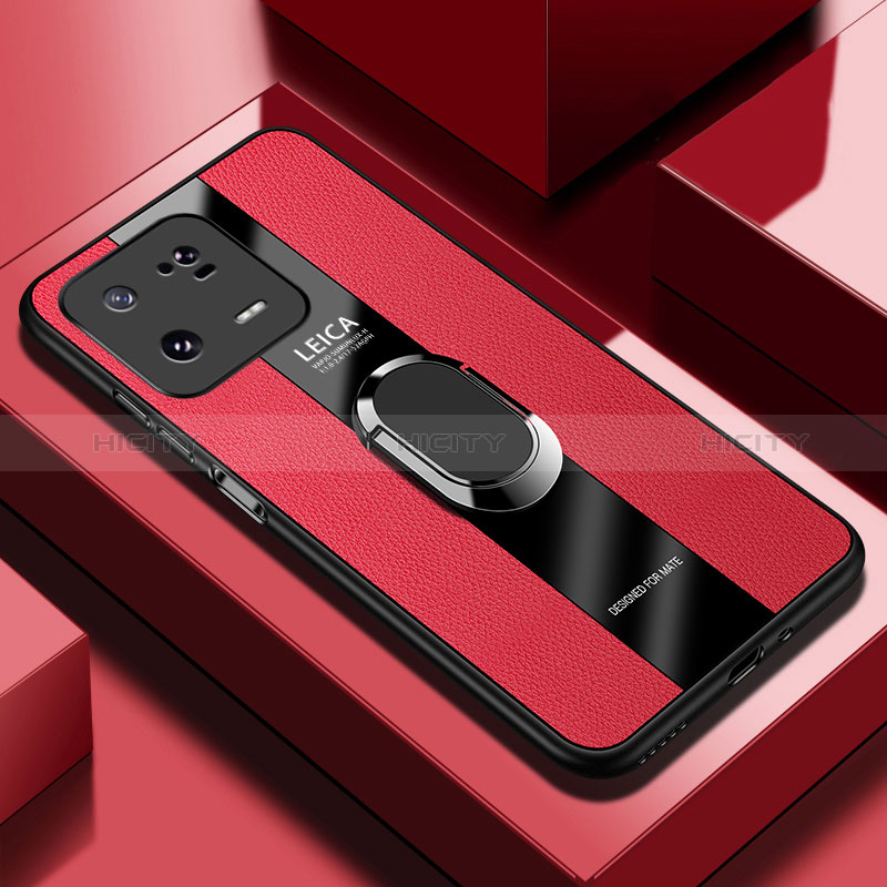 Funda Silicona Goma de Cuero Carcasa con Magnetico Anillo de dedo Soporte PB1 para Xiaomi Mi 13 Pro 5G Rojo