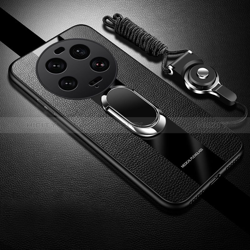 Funda Silicona Goma de Cuero Carcasa con Magnetico Anillo de dedo Soporte PB1 para Xiaomi Mi 13 Ultra 5G Negro