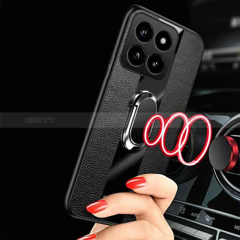 Funda Silicona Goma de Cuero Carcasa con Magnetico Anillo de dedo Soporte PB1 para Xiaomi Mi 14 5G