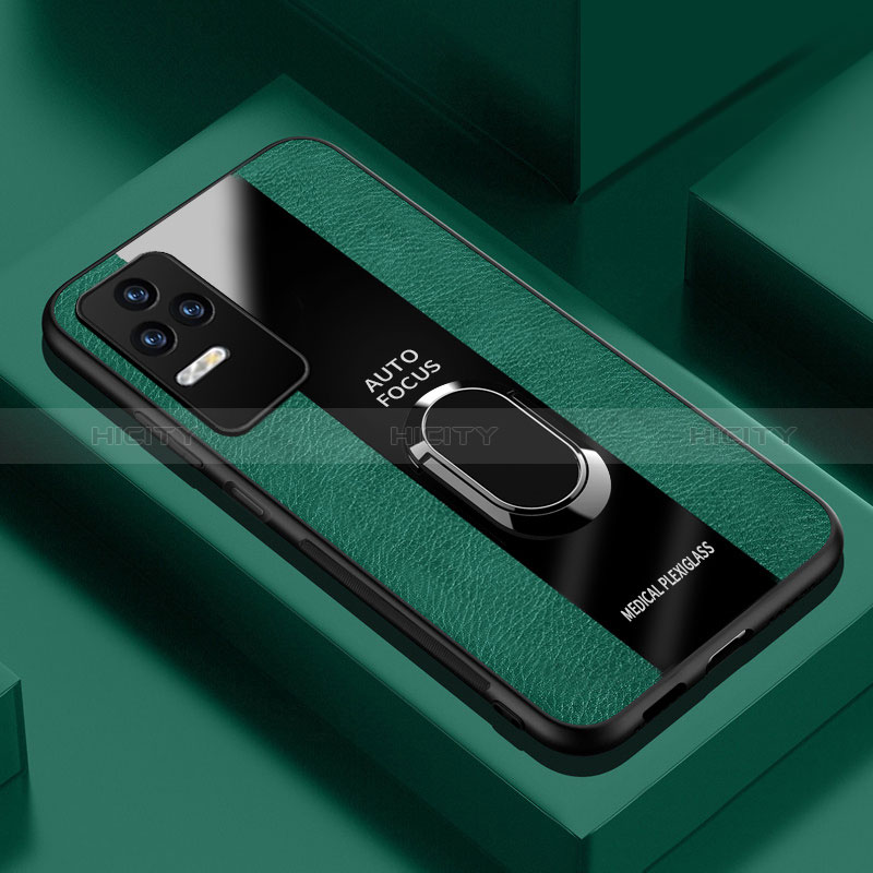 Funda Silicona Goma de Cuero Carcasa con Magnetico Anillo de dedo Soporte PB1 para Xiaomi Poco F4 5G Verde