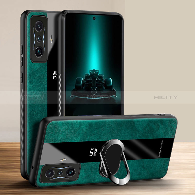 Funda Silicona Goma de Cuero Carcasa con Magnetico Anillo de dedo Soporte PB1 para Xiaomi Poco F4 GT 5G Verde