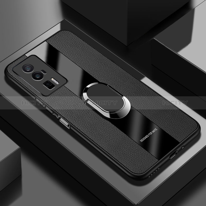 Funda Silicona Goma de Cuero Carcasa con Magnetico Anillo de dedo Soporte PB1 para Xiaomi Poco F5 Pro 5G Negro