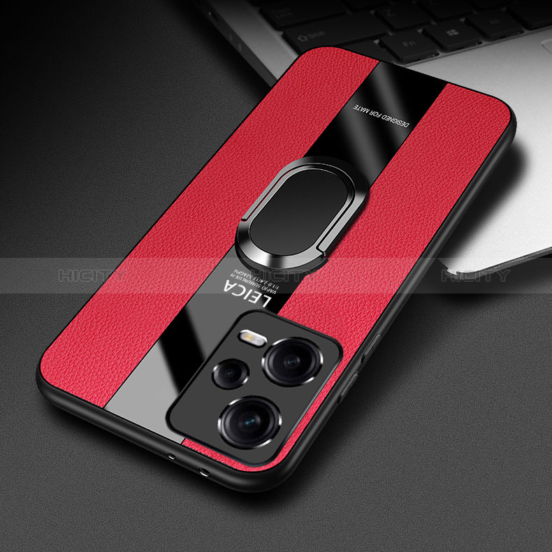 Funda Silicona Goma de Cuero Carcasa con Magnetico Anillo de dedo Soporte PB1 para Xiaomi Poco X5 5G Rojo