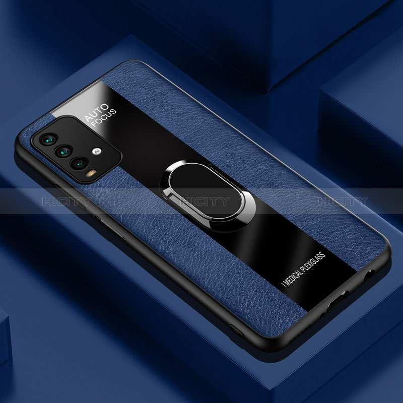 Funda Silicona Goma de Cuero Carcasa con Magnetico Anillo de dedo Soporte PB1 para Xiaomi Redmi 9 Power