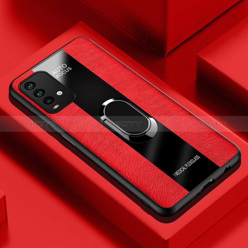 Funda Silicona Goma de Cuero Carcasa con Magnetico Anillo de dedo Soporte PB1 para Xiaomi Redmi 9 Power Rojo