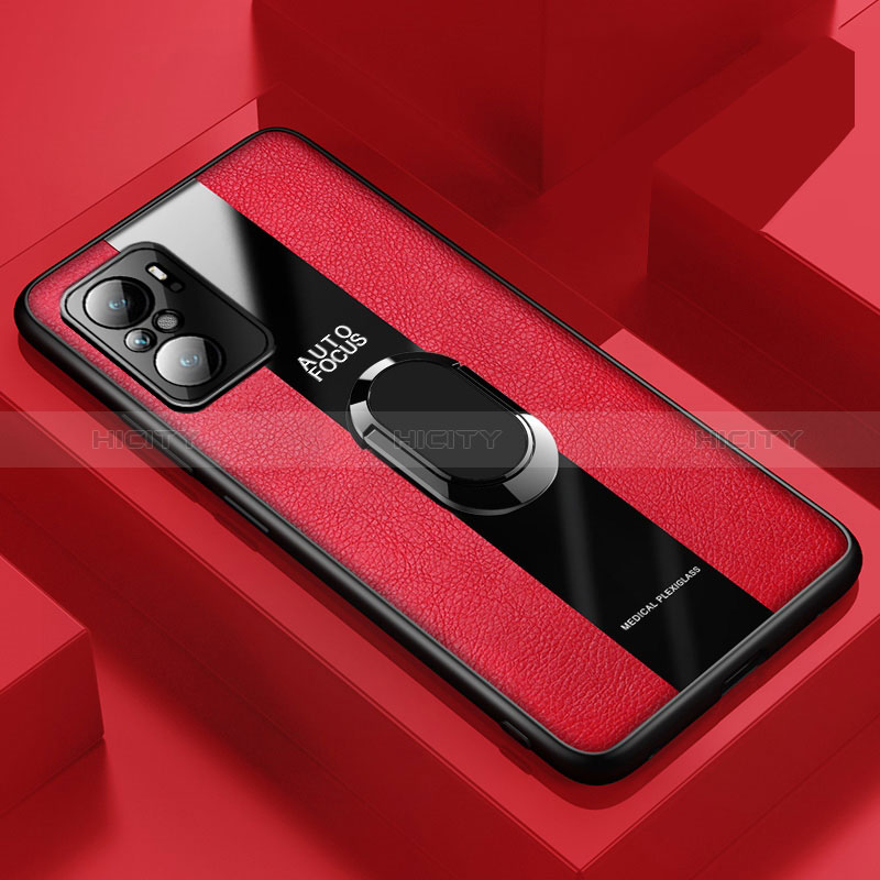 Funda Silicona Goma de Cuero Carcasa con Magnetico Anillo de dedo Soporte PB1 para Xiaomi Redmi K40 5G Rojo