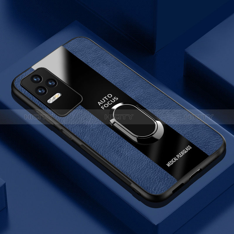 Funda Silicona Goma de Cuero Carcasa con Magnetico Anillo de dedo Soporte PB1 para Xiaomi Redmi K40S 5G Azul