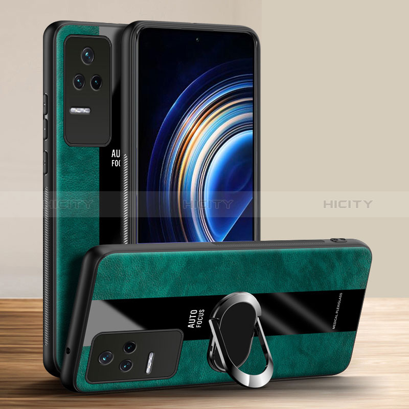 Funda Silicona Goma de Cuero Carcasa con Magnetico Anillo de dedo Soporte PB1 para Xiaomi Redmi K50 5G Verde