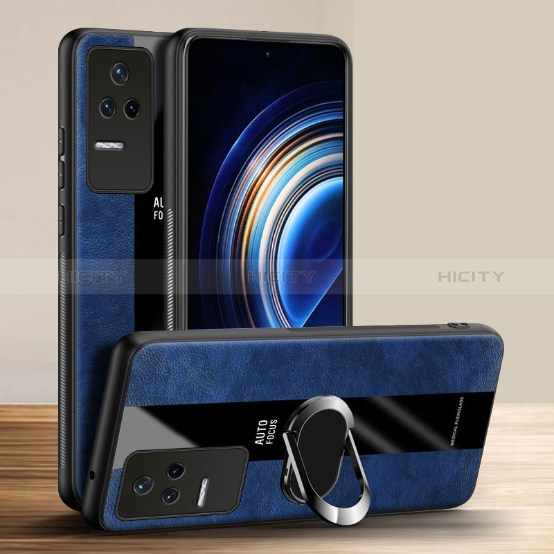 Funda Silicona Goma de Cuero Carcasa con Magnetico Anillo de dedo Soporte PB1 para Xiaomi Redmi K50 Pro 5G Azul