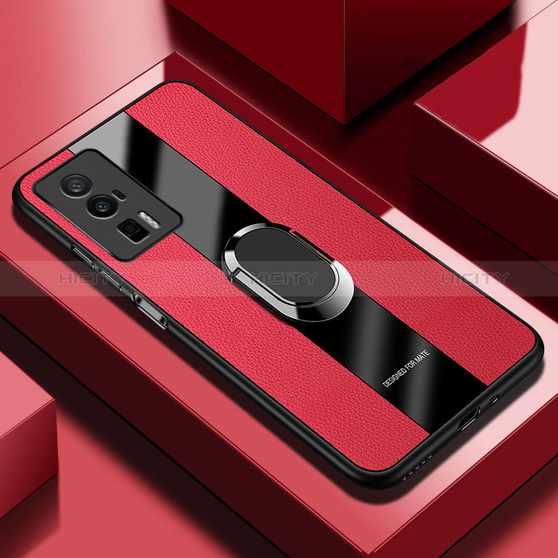 Funda Silicona Goma de Cuero Carcasa con Magnetico Anillo de dedo Soporte PB1 para Xiaomi Redmi K60 5G Rojo