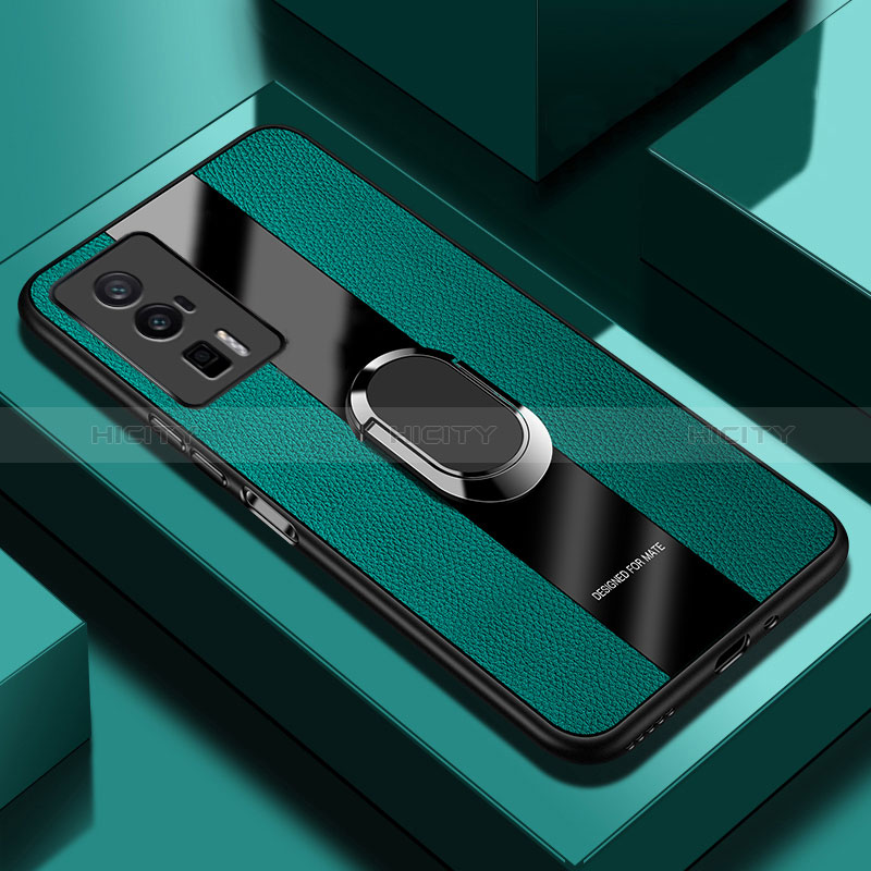 Funda Silicona Goma de Cuero Carcasa con Magnetico Anillo de dedo Soporte PB1 para Xiaomi Redmi K60 5G Verde