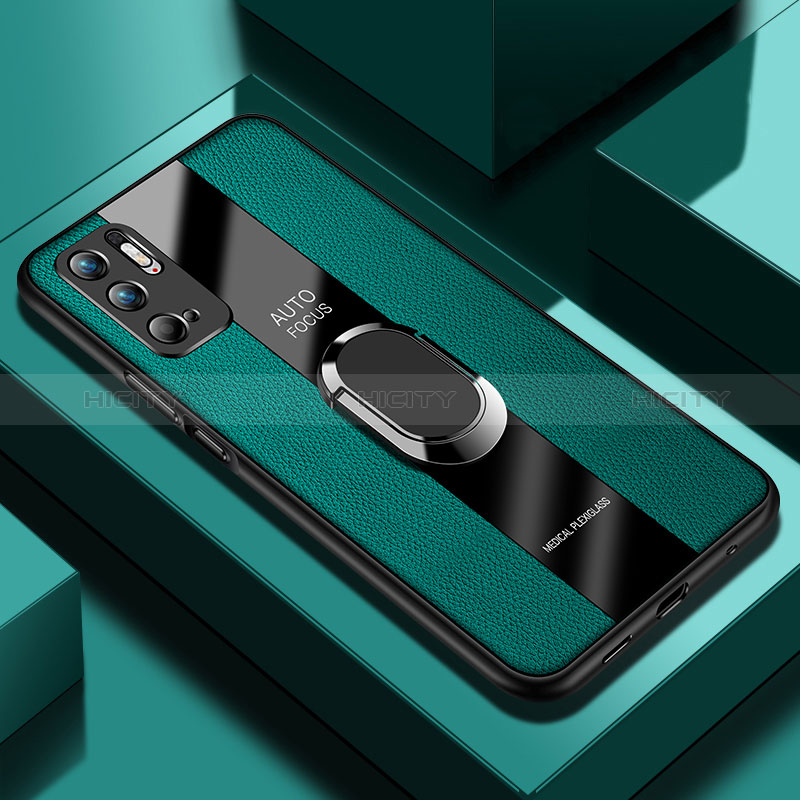 Funda Silicona Goma de Cuero Carcasa con Magnetico Anillo de dedo Soporte PB1 para Xiaomi Redmi Note 11 SE 5G Verde