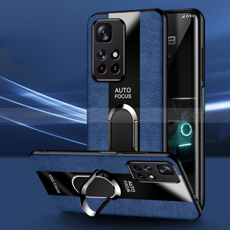 Funda Silicona Goma de Cuero Carcasa con Magnetico Anillo de dedo Soporte PB1 para Xiaomi Redmi Note 11S 5G Azul