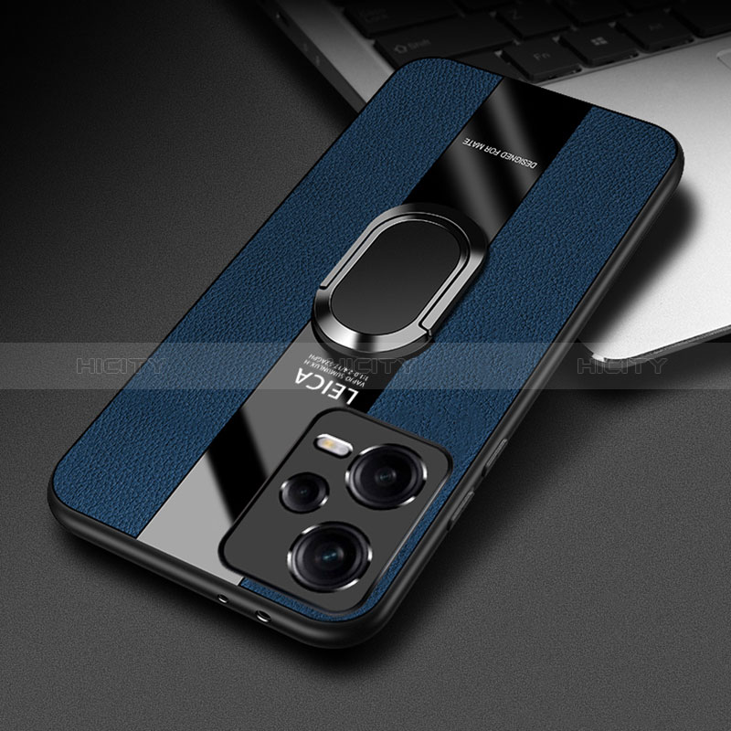 Funda Silicona Goma de Cuero Carcasa con Magnetico Anillo de dedo Soporte PB1 para Xiaomi Redmi Note 12 5G Azul