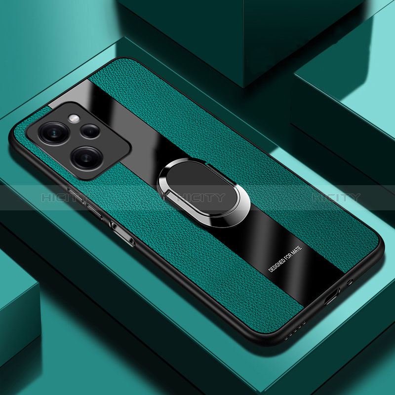 Funda Silicona Goma de Cuero Carcasa con Magnetico Anillo de dedo Soporte PB1 para Xiaomi Redmi Note 12 Pro Speed 5G Verde