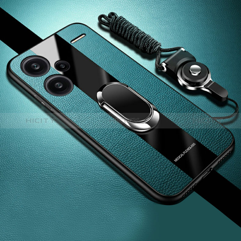 Funda Silicona Goma de Cuero Carcasa con Magnetico Anillo de dedo Soporte PB1 para Xiaomi Redmi Note 13 Pro+ Plus 5G