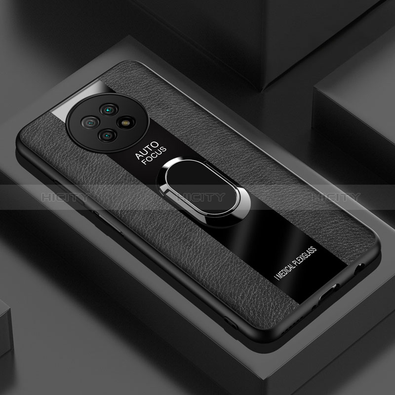 Funda Silicona Goma de Cuero Carcasa con Magnetico Anillo de dedo Soporte PB1 para Xiaomi Redmi Note 9 5G Negro