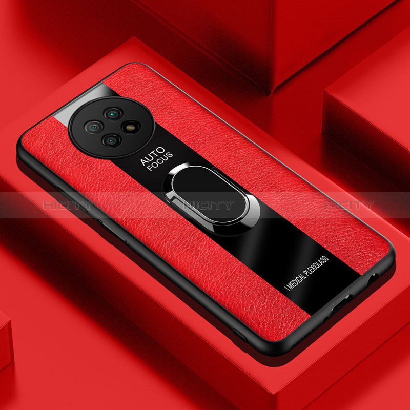 Funda Silicona Goma de Cuero Carcasa con Magnetico Anillo de dedo Soporte PB1 para Xiaomi Redmi Note 9T 5G Rojo