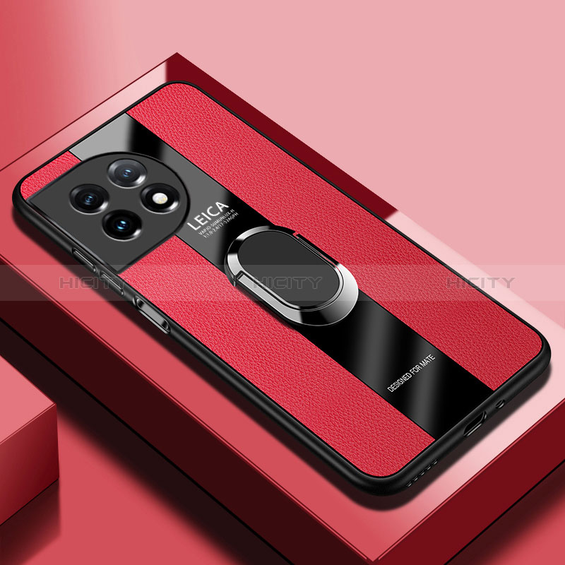 Funda Silicona Goma de Cuero Carcasa con Magnetico Anillo de dedo Soporte PB2 para OnePlus 11R 5G Rojo