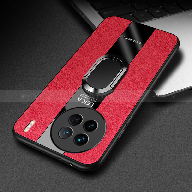 Funda Silicona Goma de Cuero Carcasa con Magnetico Anillo de dedo Soporte PB2 para Vivo X90 Pro+ Plus 5G Rojo