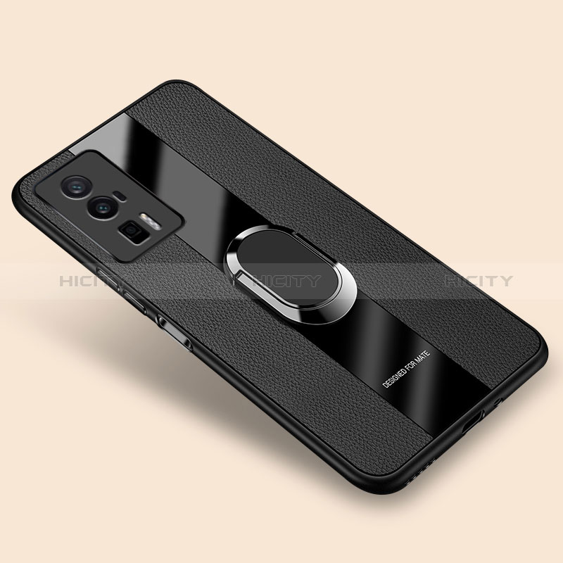 Funda Silicona Goma de Cuero Carcasa con Magnetico Anillo de dedo Soporte PB2 para Xiaomi Poco F5 Pro 5G Negro