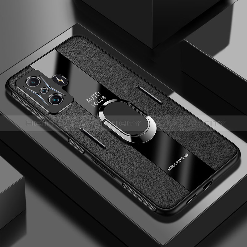 Funda Silicona Goma de Cuero Carcasa con Magnetico Anillo de dedo Soporte PB2 para Xiaomi Redmi K50 Gaming 5G Negro