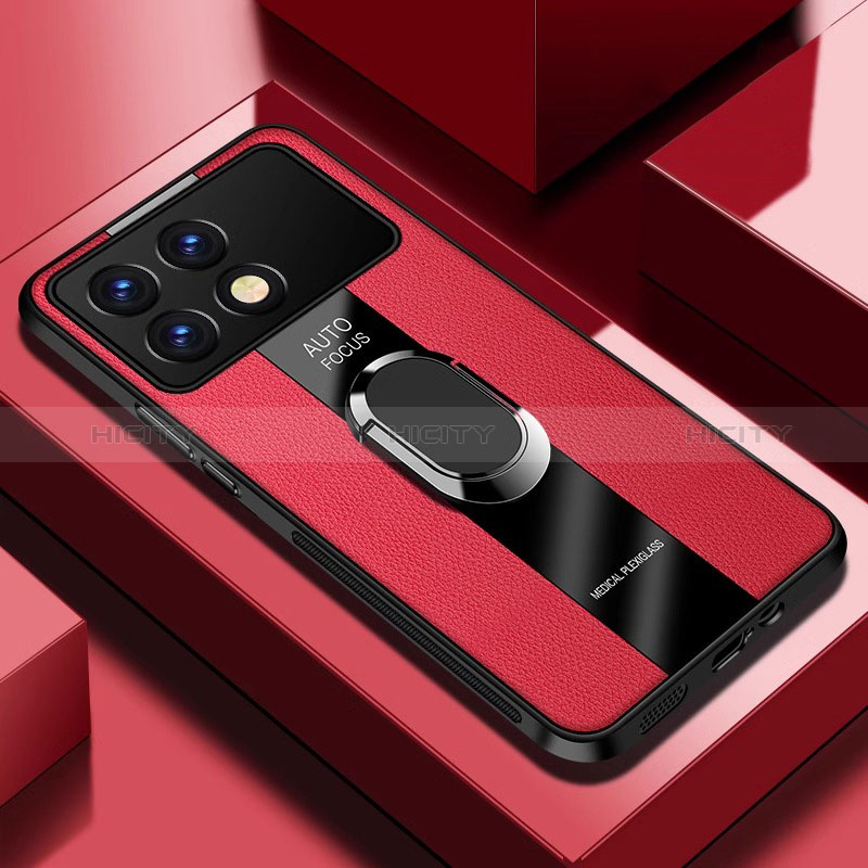 Funda Silicona Goma de Cuero Carcasa con Magnetico Anillo de dedo Soporte PB2 para Xiaomi Redmi K70 5G Rojo