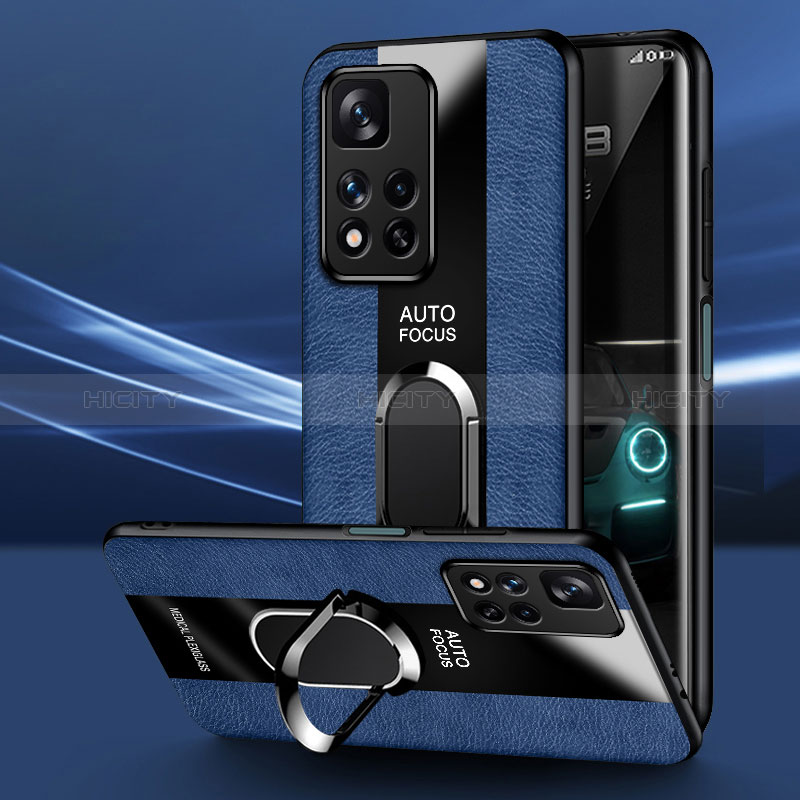 Funda Silicona Goma de Cuero Carcasa con Magnetico Anillo de dedo Soporte PB2 para Xiaomi Redmi Note 11 Pro+ Plus 5G Azul