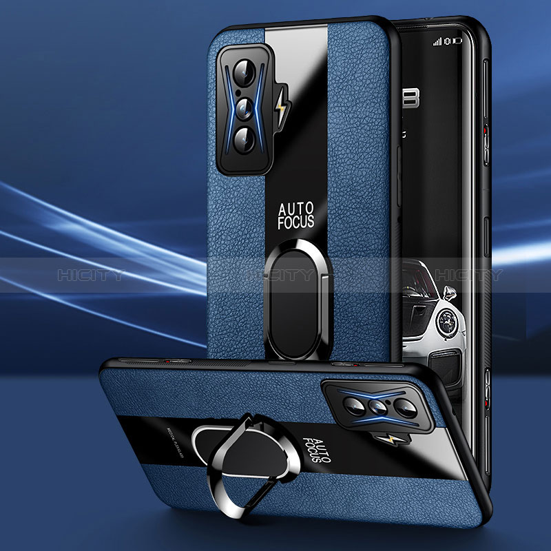 Funda Silicona Goma de Cuero Carcasa con Magnetico Anillo de dedo Soporte PB3 para Xiaomi Poco F4 GT 5G Azul