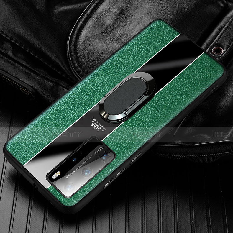 Funda Silicona Goma de Cuero Carcasa con Magnetico Anillo de dedo Soporte S01 para Huawei Honor 30 Verde