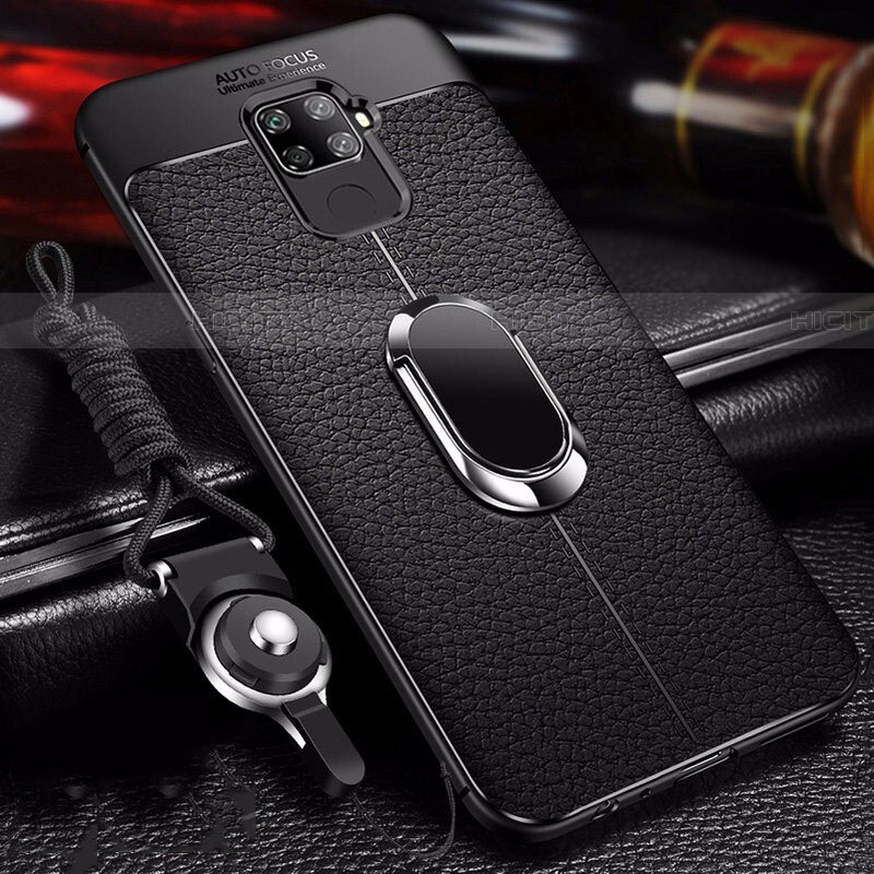 Funda Silicona Goma de Cuero Carcasa con Magnetico Anillo de dedo Soporte S01 para Huawei Nova 5i Pro Negro