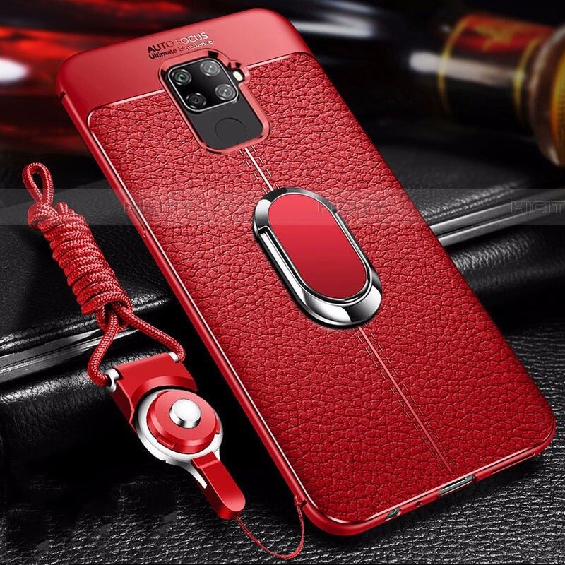 Funda Silicona Goma de Cuero Carcasa con Magnetico Anillo de dedo Soporte S01 para Huawei Nova 5i Pro Rojo