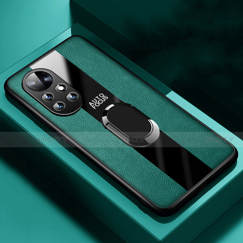 Funda Silicona Goma de Cuero Carcasa con Magnetico Anillo de dedo Soporte S01 para Huawei Nova 8 Pro 5G Verde