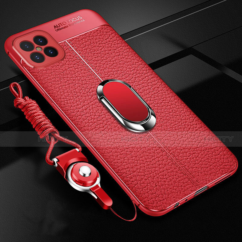 Funda Silicona Goma de Cuero Carcasa con Magnetico Anillo de dedo Soporte S01 para Huawei Nova 8 SE 5G Rojo