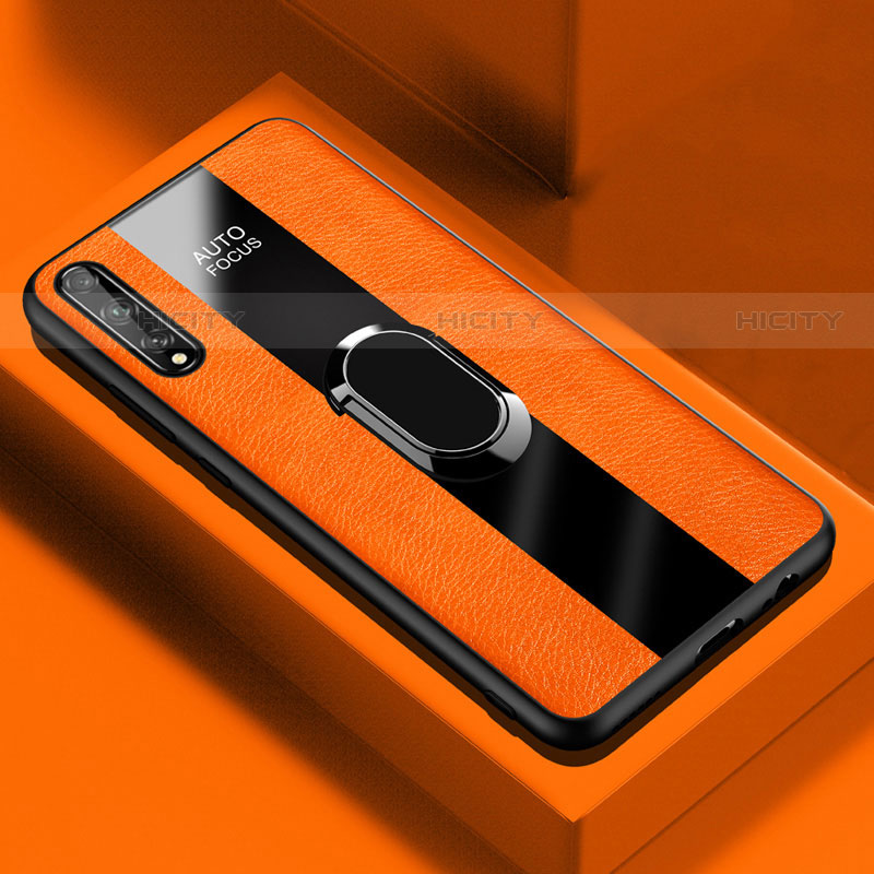 Funda Silicona Goma de Cuero Carcasa con Magnetico Anillo de dedo Soporte S01 para Huawei P smart S Naranja