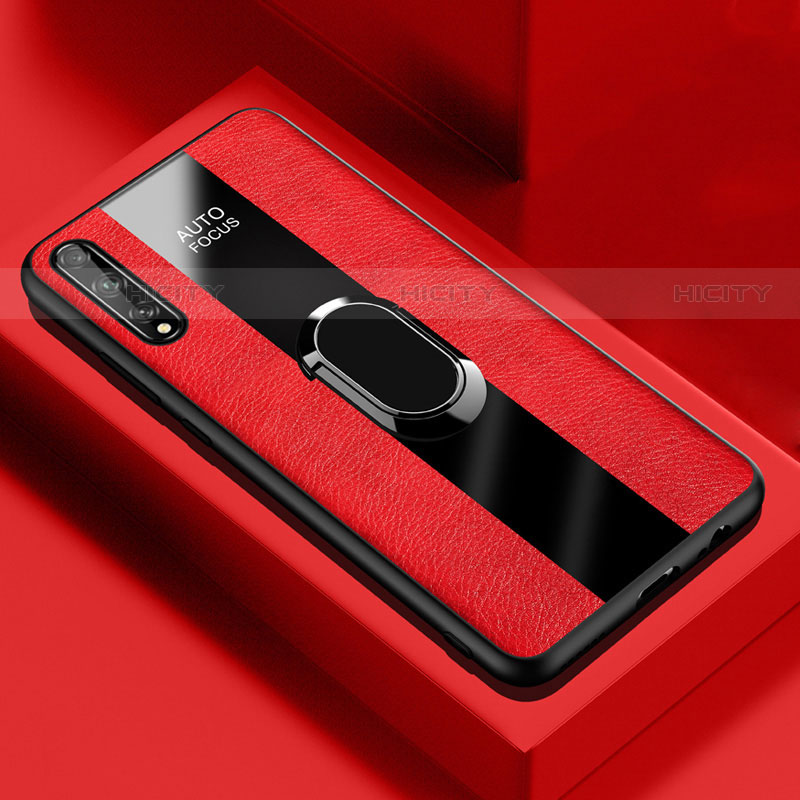 Funda Silicona Goma de Cuero Carcasa con Magnetico Anillo de dedo Soporte S01 para Huawei P smart S Rojo