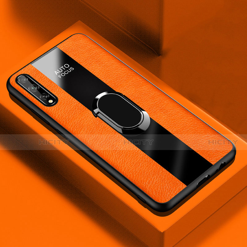 Funda Silicona Goma de Cuero Carcasa con Magnetico Anillo de dedo Soporte S01 para Huawei Y8p Naranja