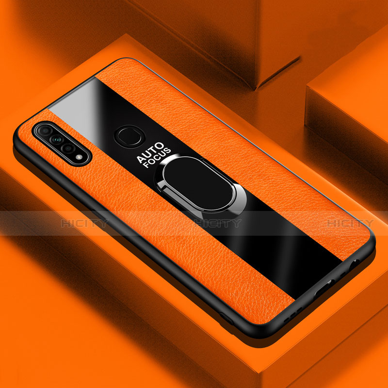 Funda Silicona Goma de Cuero Carcasa con Magnetico Anillo de dedo Soporte S01 para Oppo A31 Naranja