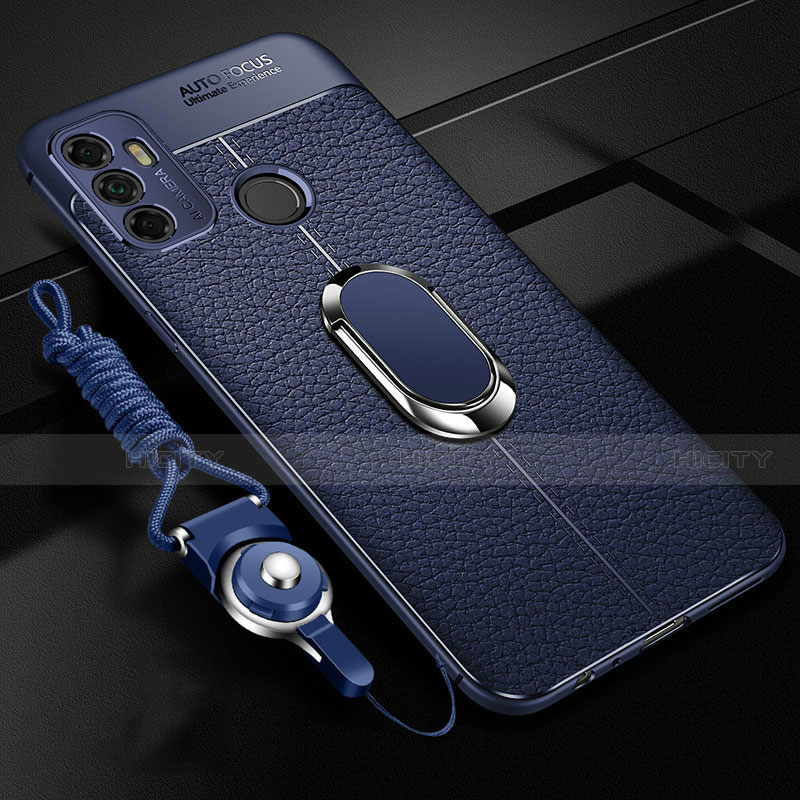 Funda Silicona Goma de Cuero Carcasa con Magnetico Anillo de dedo Soporte S01 para Oppo A33 Azul