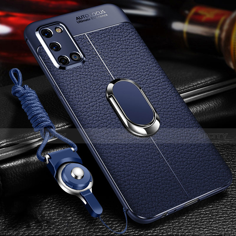 Funda Silicona Goma de Cuero Carcasa con Magnetico Anillo de dedo Soporte S01 para Oppo A72 Azul