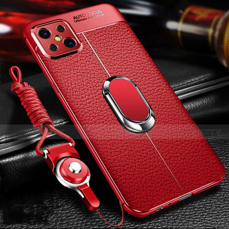 Funda Silicona Goma de Cuero Carcasa con Magnetico Anillo de dedo Soporte S01 para Oppo A92s 5G Rojo