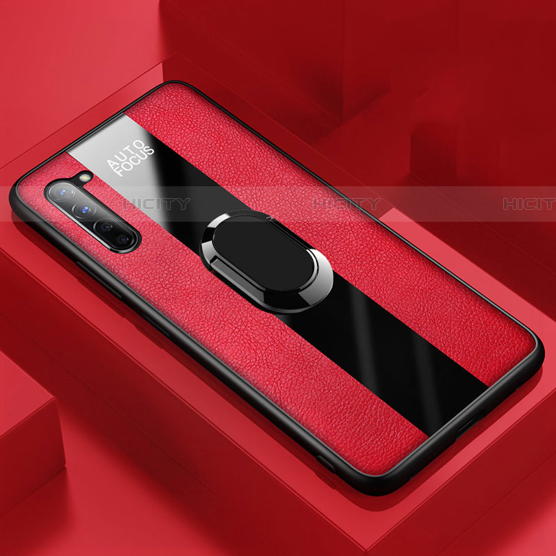 Funda Silicona Goma de Cuero Carcasa con Magnetico Anillo de dedo Soporte S01 para Oppo Find X2 Lite Rojo