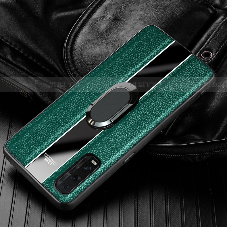 Funda Silicona Goma de Cuero Carcasa con Magnetico Anillo de dedo Soporte S01 para Oppo Find X2 Verde