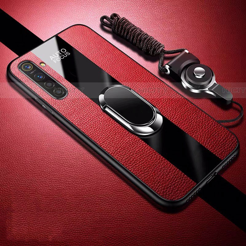 Funda Silicona Goma de Cuero Carcasa con Magnetico Anillo de dedo Soporte S01 para Oppo K5 Rojo