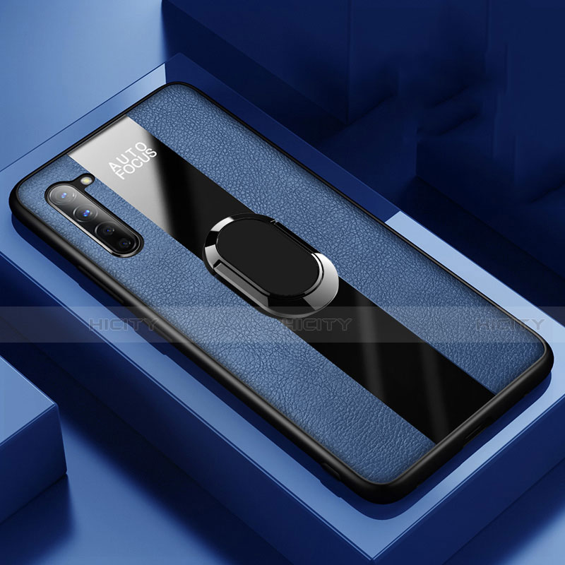 Funda Silicona Goma de Cuero Carcasa con Magnetico Anillo de dedo Soporte S01 para Oppo K7 5G Azul