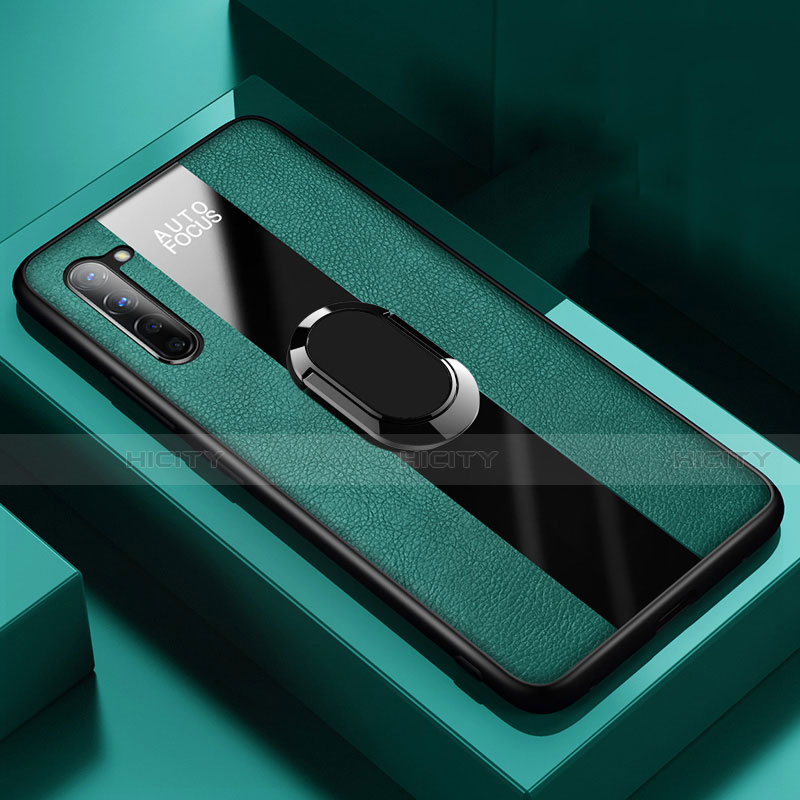 Funda Silicona Goma de Cuero Carcasa con Magnetico Anillo de dedo Soporte S01 para Oppo K7 5G Verde