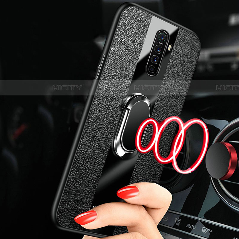 Funda Silicona Goma de Cuero Carcasa con Magnetico Anillo de dedo Soporte S01 para Oppo Reno Ace