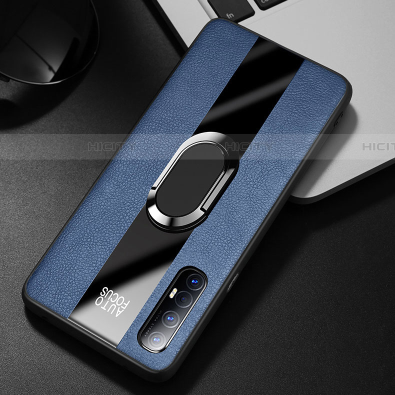 Funda Silicona Goma de Cuero Carcasa con Magnetico Anillo de dedo Soporte S01 para Oppo Reno3 Pro